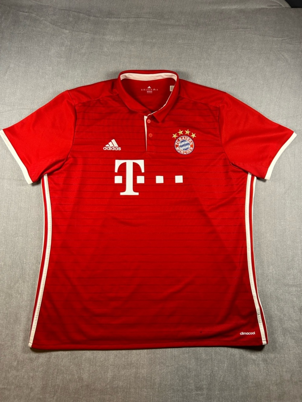 adidas Bayern Munich Red Polo-Style Home Soccer Jersey with White Trim